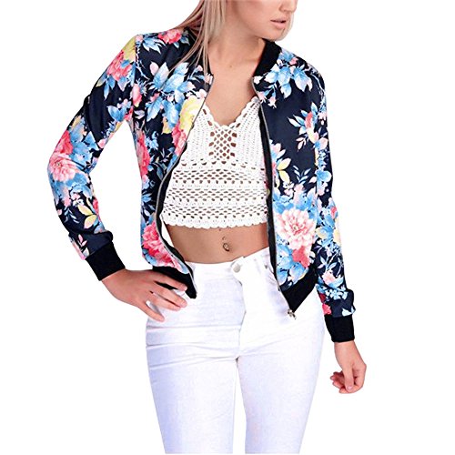 Overdose Las SeñOras De Las Mujeres De ImpresióN De Manga Larga Tops Blanco Cremallera Mejor Regalo De La Chaqueta Caliente Outwear Negro Tops Sueltas Top (XXL, b-Azul)