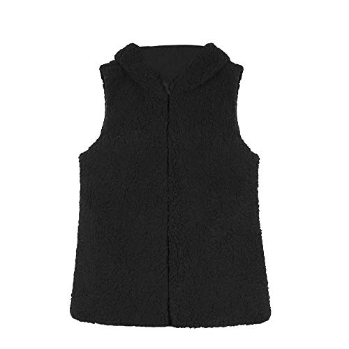 Overdose Mejor Venta De Bolsillos Sin Mangas para Mujer Chaleco SóLido Beige con Capucha Chaleco Suelto De Invierno Abrigo Negro