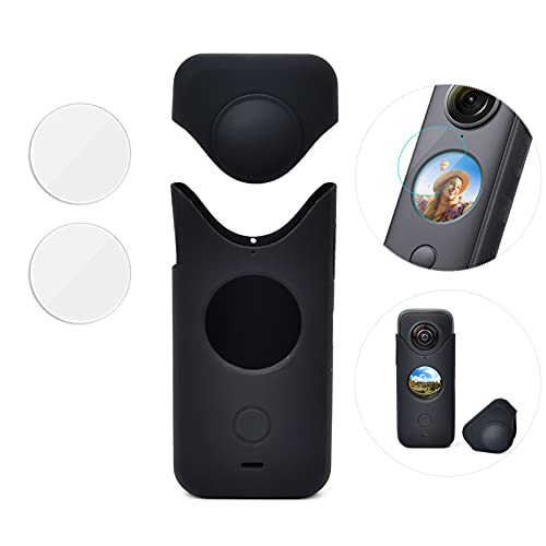 O'woda Insta360 One x2 Silicona Cubierta Protectora Polvo Resistente + Lente Película Vidrio Templado de Alta Definición para Insta360 One x2 cámaras Acción Accesorios (2 Juegos)