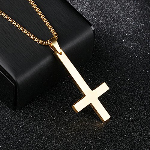 PAURO Hombre Acero Inoxidable Chapado En Oro Cruz Invertida De San Pedro Collar Colgante Encanto con 22 Pulgadas De Cadena