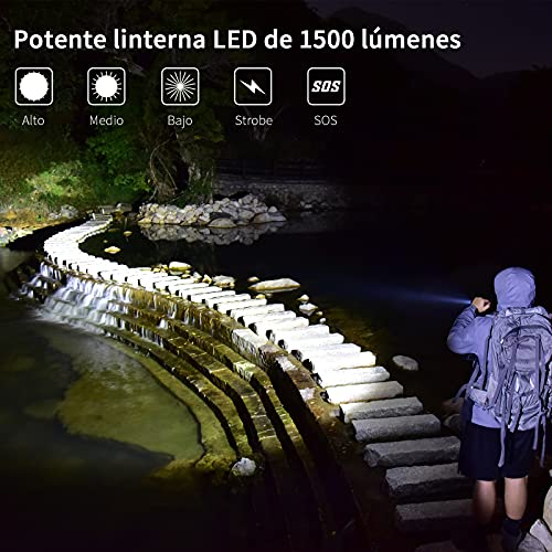 PEETPEN L21 Linterna LED Recargable Alta Potencia,500 metros de largo alcance, 5 modos Portátil Impermeable Linterna para Ciclismo Montañismo Camping Senderismo Emergencia