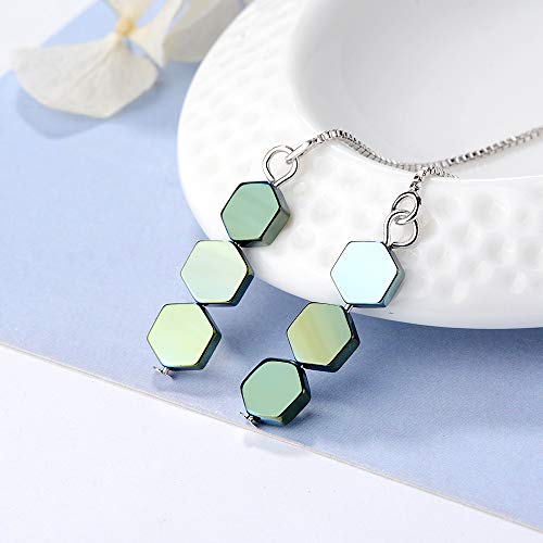 Pendientes de plata de ley 925 con forma de aguja hexagonal, color verde