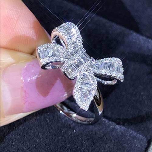 Petrichori Nuevo Anillo de Diamantes con Escalera de Arco Hermoso Anillo de Diamantes de simulación de Lujo Temperamento Anillo de Bodas Femenino - Blanco 11#
