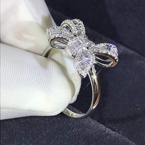Petrichori Nuevo Anillo de Diamantes con Escalera de Arco Hermoso Anillo de Diamantes de simulación de Lujo Temperamento Anillo de Bodas Femenino - Blanco 11#
