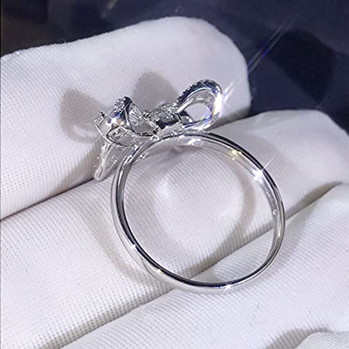 Petrichori Nuevo Anillo de Diamantes con Escalera de Arco Hermoso Anillo de Diamantes de simulación de Lujo Temperamento Anillo de Bodas Femenino - Blanco 10#
