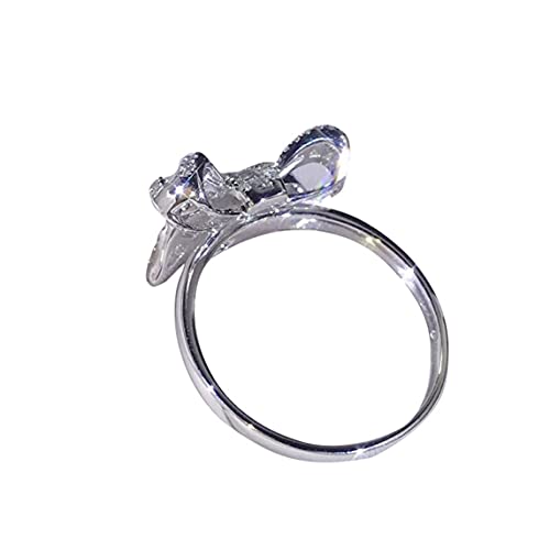 Petrichori Nuevo Anillo de Diamantes con Escalera de Arco Hermoso Anillo de Diamantes de simulación de Lujo Temperamento Anillo de Bodas Femenino - Blanco 10#