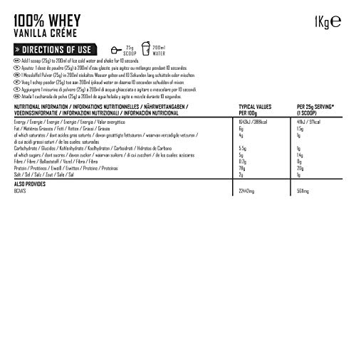 PhD Nutrition 100% Whey, Proteína de Suero Animal de Pastura Ecológica 1 kg, Sabor Crema de Vainilla