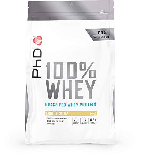 PhD Nutrition 100% Whey, Proteína de Suero Animal de Pastura Ecológica 1 kg, Sabor Crema de Vainilla