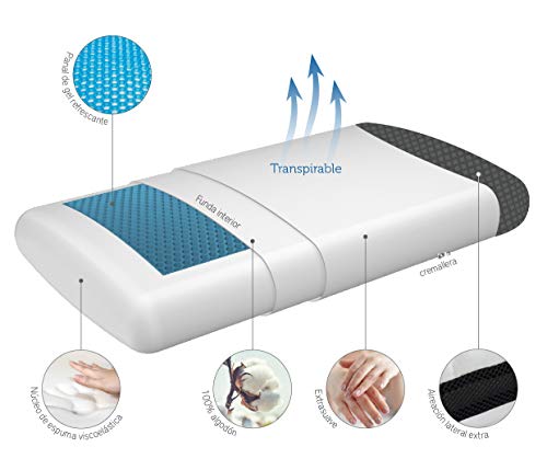Pikolin Home - Almohada viscoelástica con panel de gel refrescante transpirable ideal para dormir de lado y boca arriba de firmeza alta
