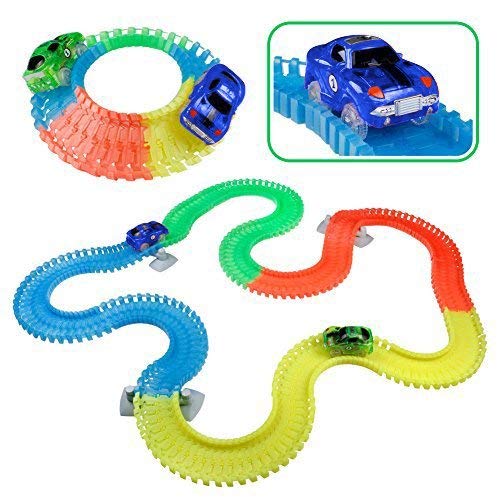 Pista de Coches para Niños con 2 Coches de Juguetes,Luminoso Circuito Coches Juguete 240 Piezas Pista Coches Flexible Regalo Niño Niñas para Juguetes Niños 3 4 5 6 7 Años