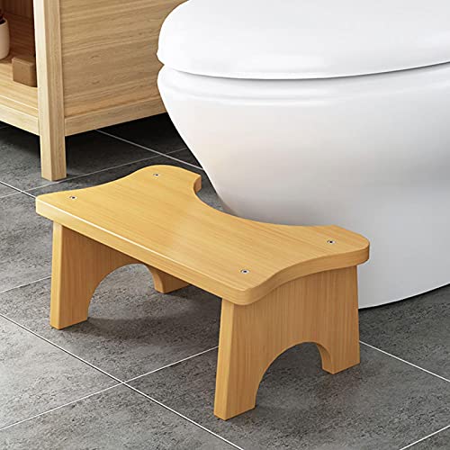 POHOVE Taburete de inodoro de bambú en cuclillas, taburete de baño para adultos, resistente y cómodo, taburete de caca para adultos y niños, taburete de baño de 17 cm de altura (primario)