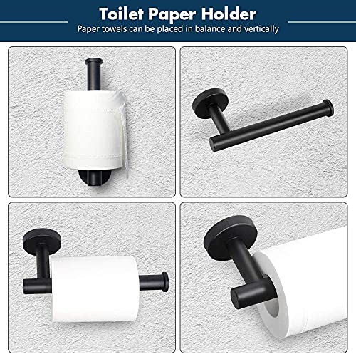 Powstro [5pcs] Juego de toallero de acero inoxidable, soporte de toalla de baño montado en la pared, 1 barra de toalla, 1 toallero de papel, 3 ganchos para albornoz, kit de accesorios de baño, negro