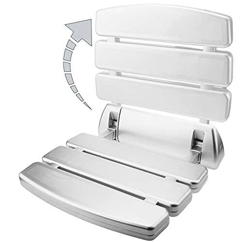 PrimeMatik - Asiento de Ducha abatible. Silla Plegable para Ancianos de plástico y Aluminio Plateado 350x348mm