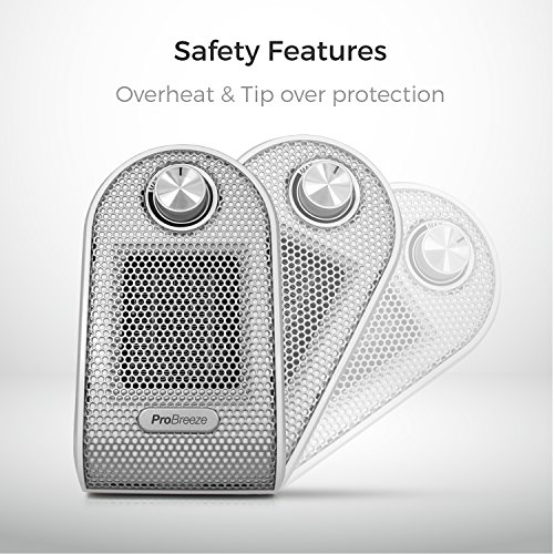 Pro Breeze Calefactor Eléctrico Cerámico 500W - con Termostato Ajustable, Bajo Consumo y Protección contra Sobrecalentamiento - Calentador de Cerámica PTC