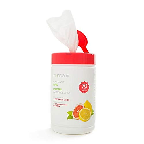 Purdoux 100% algodón CPAP máscara toallitas húmedas con aroma a pomelo limón, 70 toallitas