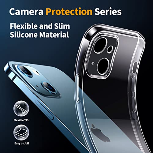 Qasyfanc Funda Compatible con iPhone 13 con Protección de La Cámara, iPhone 13 Funda y 2 Piezas Cristal Templado, Carcasa Suave TPU Silicona Slim, Fina y Resistente al Amarilleo Case, Transparente