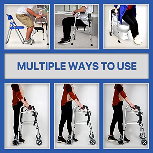 qiaosiye Andador para Ancianos con Asiento, Ligero, Plegable, Caminador con Frenos por presión, Andadores para Adultos y minusvalidos(4 Ruedas y 6 Ruedas)