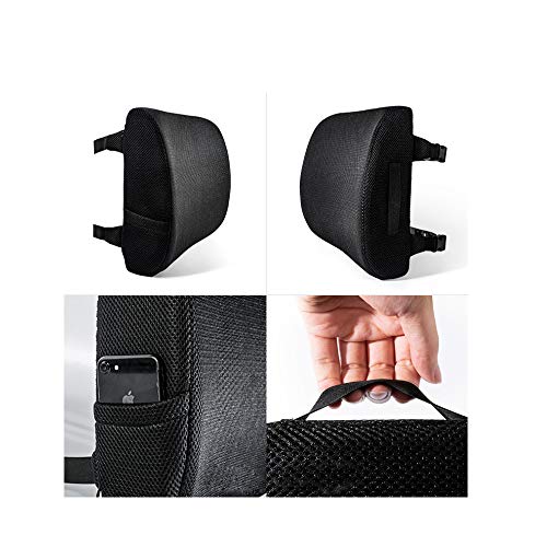 Qingzhuan Cojín para la Parte Inferior de la Espalda Cojín de Alivio Lumbar Cojín de Espuma viscoelástica Cojín de Malla Transpirable para Silla con Correas Ajustables (2 Piezas, Negro)
