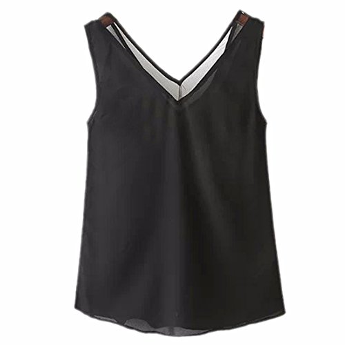 QIYUN.Z Verano De Las Mujeres Sin Mangas De Gasa De Malla Cuello V Camisetas Sin Espalda Del Chaleco Irregular Del Dobladillo