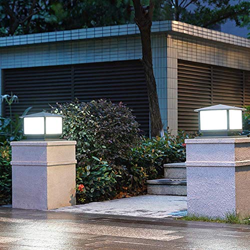 QJUZO 12W Luz de Camino Rústica Farola de Exterior, Gris Lámpara de Jardín con de 3 Colores Farolas Jardín Exterior Columna Decorativa Iluminación para Patio Yarda Césped, aluminio, 25CM*25CM