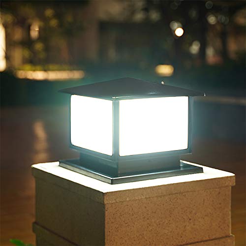 QJUZO 12W Luz de Camino Rústica Farola de Exterior, Gris Lámpara de Jardín con de 3 Colores Farolas Jardín Exterior Columna Decorativa Iluminación para Patio Yarda Césped, aluminio, 25CM*25CM