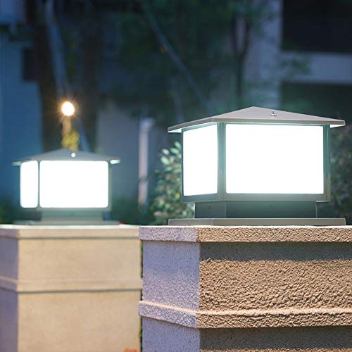 QJUZO 12W Luz de Camino Rústica Farola de Exterior, Gris Lámpara de Jardín con de 3 Colores Farolas Jardín Exterior Columna Decorativa Iluminación para Patio Yarda Césped, aluminio, 25CM*25CM