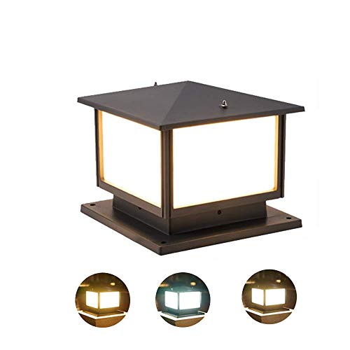QJUZO 12W Luz de Camino Rústica Farola de Exterior, Gris Lámpara de Jardín con de 3 Colores Farolas Jardín Exterior Columna Decorativa Iluminación para Patio Yarda Césped, aluminio, 25CM*25CM