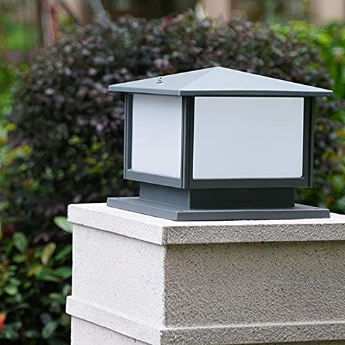 QJUZO 12W Luz de Camino Rústica Farola de Exterior, Gris Lámpara de Jardín con de 3 Colores Farolas Jardín Exterior Columna Decorativa Iluminación para Patio Yarda Césped, aluminio, 25CM*25CM