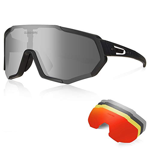 Queshark Gafas Ciclismo CE Certification 1 Polarizadas 4 HD Lentes Intercambiables UV 400 Gafas,Corriendo,Moto MTB Bicicleta Montaña,Camping y Actividades al Aire Libre para Hombres y Mujeres TR-90
