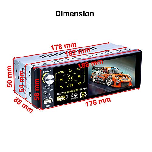 Radio de Coche Bluetooth Pantalla táctil capacitiva Single DIN 4 '' Radio FM / Am / RDS Cámara Trasera Control Remoto del Volante con micrófono Externo con Salida de Audio de subwoofer