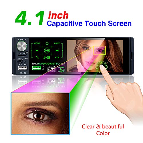 Radio de Coche Bluetooth Pantalla táctil capacitiva Single DIN 4 '' Radio FM / Am / RDS Cámara Trasera Control Remoto del Volante con micrófono Externo con Salida de Audio de subwoofer