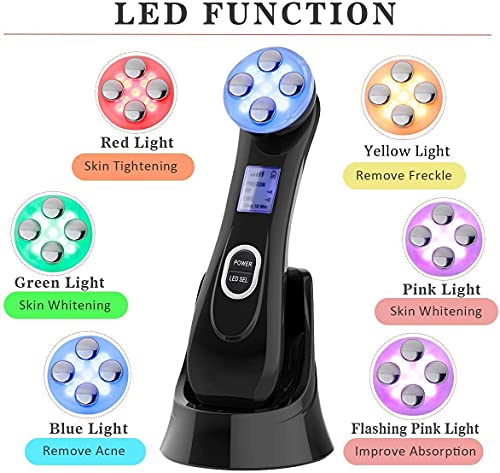 Radiofrecuencia Facial y corporal Aparato, Aparato Facial aparato Radiofrecuencia, 5 Modos de Terapia de luz LED, Antiarrugas, Anti-envejecimiento, Limpieza Profunda, Cuidado Facial