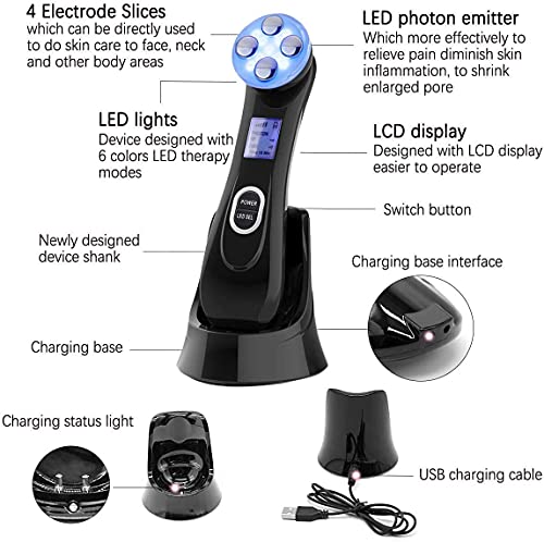 Radiofrecuencia Facial y corporal Aparato, Aparato Facial aparato Radiofrecuencia, 5 Modos de Terapia de luz LED, Antiarrugas, Anti-envejecimiento, Limpieza Profunda, Cuidado Facial