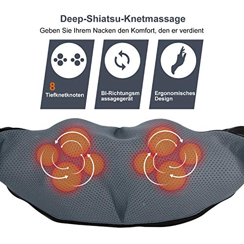 RaMokey Masajeador de Cuello Shiatsu Masajeador Cervical y Espalda con Función de Calor masajeador de espalda con 3D Rotación para Relajación de Fatiga en Casa, Oficina o Coche Auto