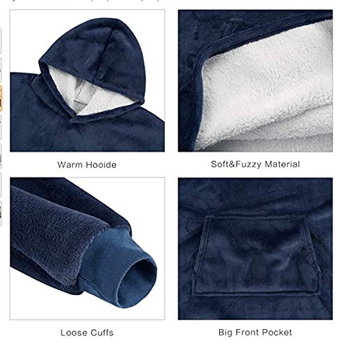 Rancross - Manta Tipo Sudadera con Capucha de algodón y Forro Polar, Unisex, Color Azul