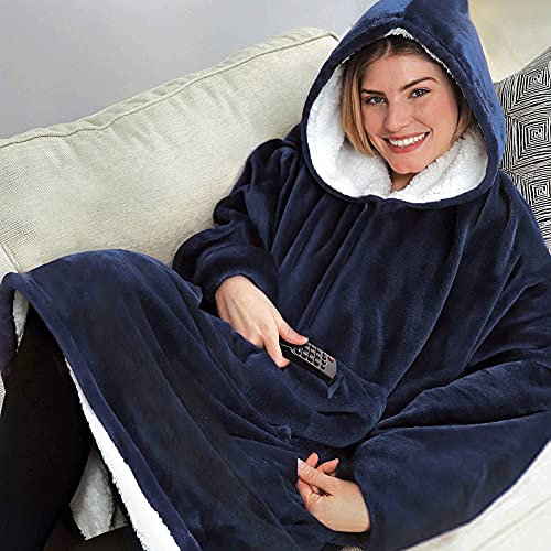 Rancross - Manta Tipo Sudadera con Capucha de algodón y Forro Polar, Unisex, Color Azul