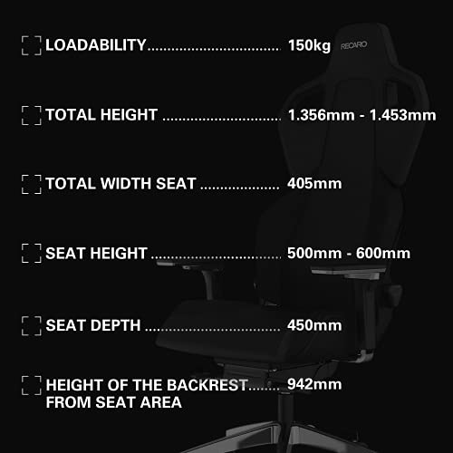 RECARO Exo Platinum Silla Gaming I Silla Gamer ergonómica con Altura Ajustable y apoyabrazos 5D, para máximo Confort al Jugar y en la Oficina I Telas Transpirables I Gaming Chair Black & Black