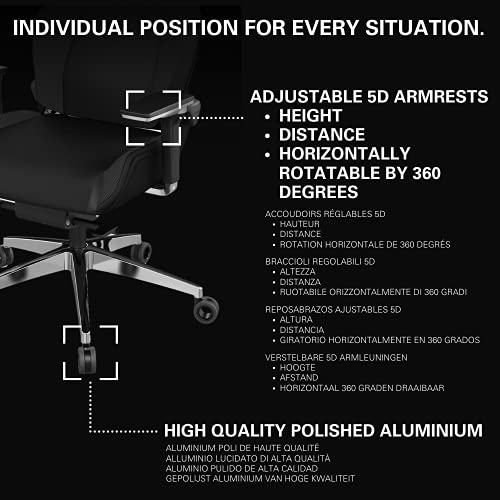 RECARO Exo Platinum Silla Gaming I Silla Gamer ergonómica con Altura Ajustable y apoyabrazos 5D, para máximo Confort al Jugar y en la Oficina I Telas Transpirables I Gaming Chair Black & Black