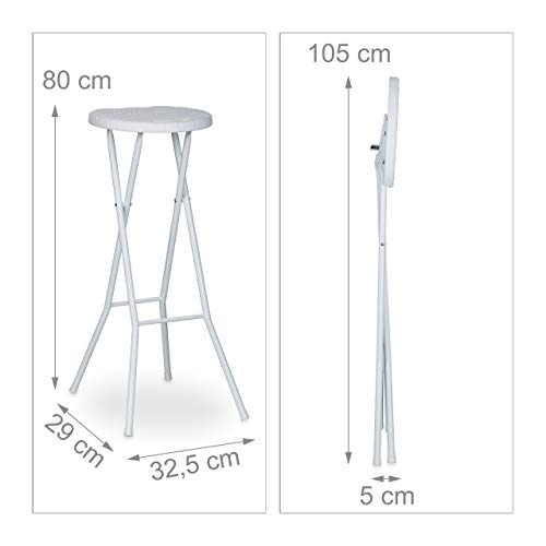 Relaxdays Bastian - Taburete de Bar Plegable Impermeable, 80 cm de Altura, Plástico, color Blanco, 2 Unidades (solo taburetes sin mesa)