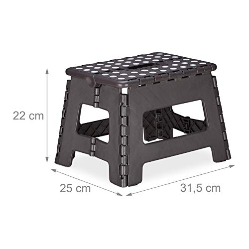 Relaxdays, Gris Oscuro, Taburete Plegable M, hasta 120 kg, Plástico, 22 cm de Alto, 22 x 31,5 x 25 cm
