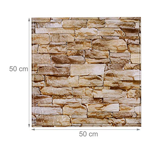 relaxdays Paneles Pared Autoadhesivos, Pack 10, Imitación Piedra 3D, Revestimiento Decorativo, PVC, 50 x 50 cm, Marrón, 55 x 50 cm