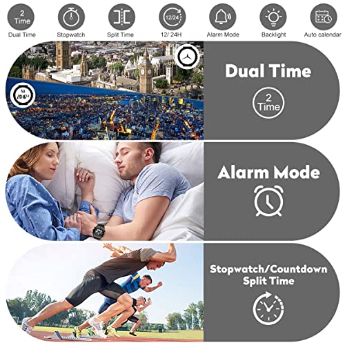 Relojes Gruesos para Hombres, cronómetro Deportivo Resistente al Agua, Cara Enorme, Alarma de Fecha, Digital Ligero, Reloj de Pulsera analógico Militar de Acero Inoxidable con Banda de Goma (Negro)