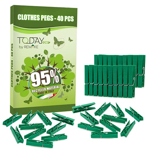 Remake 40 Piezas - Pinzas Ropa Ecológico 95% con Plastico Reciclado, Talla Grande. Fuertes y a Prueba de Viento. Made in Italy by Today