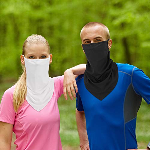 Rhino Valley Bandanas Faciales con Orejeras, 3 PZS Cubierta Polaina de Cuello Protección UV Polvo Diadema de Pasamontañas Balaclava para Ciclismo Motocicleta Esquí Senderismo, Blanco+Azul+Negro