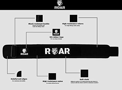 Roar® Cinturón Lumbar Gimnasio, Cinturon Gimnasio Hombre y Mujer, Cinturon Halterofilia, Powerlifting, Levantamiento Peso, Musculacion, Cinturon Gym Hombre, Cinturon Pesas (Negro, S)