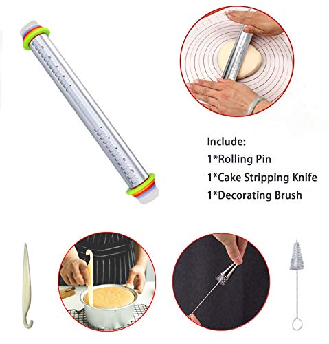 Rodillo de Amasar, Crosszen Rodillo de Cocina con 4 Discos Ajustables Anillo, Rodillo Acero Inoxidable Rolling Pin para Hornear Pastas para Pizza y Galletas de pastelería (44cm)