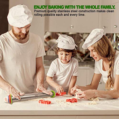 Rodillo de Amasar, Crosszen Rodillo de Cocina con 4 Discos Ajustables Anillo, Rodillo Acero Inoxidable Rolling Pin para Hornear Pastas para Pizza y Galletas de pastelería (44cm)