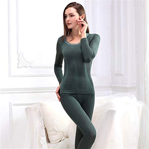 Ropa Interior Térmica Conjuntos Invierno Mujeres Modal Sin Fisuras Tapa Y Las Bragas Traje Delgado Atractivo De La Talladora Del Cuerpo Medias Caliente Elasticity ( Color : Green , Size : One Size )