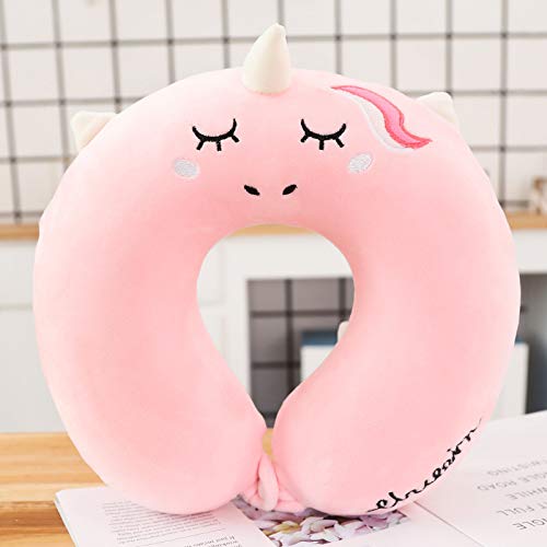RUGUOAI La Nueva Memoria De Dibujos Animados Algodón Cuello por Almohada En Forma De U Almohada Cervical Vértebras Lindos Reposacabezas En Forma De U Viaje Portátil 30 * 30cm Unicornio Rosa