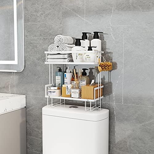 RYUNQ Estantería Inodoro sobre el WC 2 Niveles, Estantes de baño Pequeños de Gran Capacidad, Armario para Lavadora Estantería de Metal, Impermeable y Antioxidante Estanteria WC para Baño (Blanco)